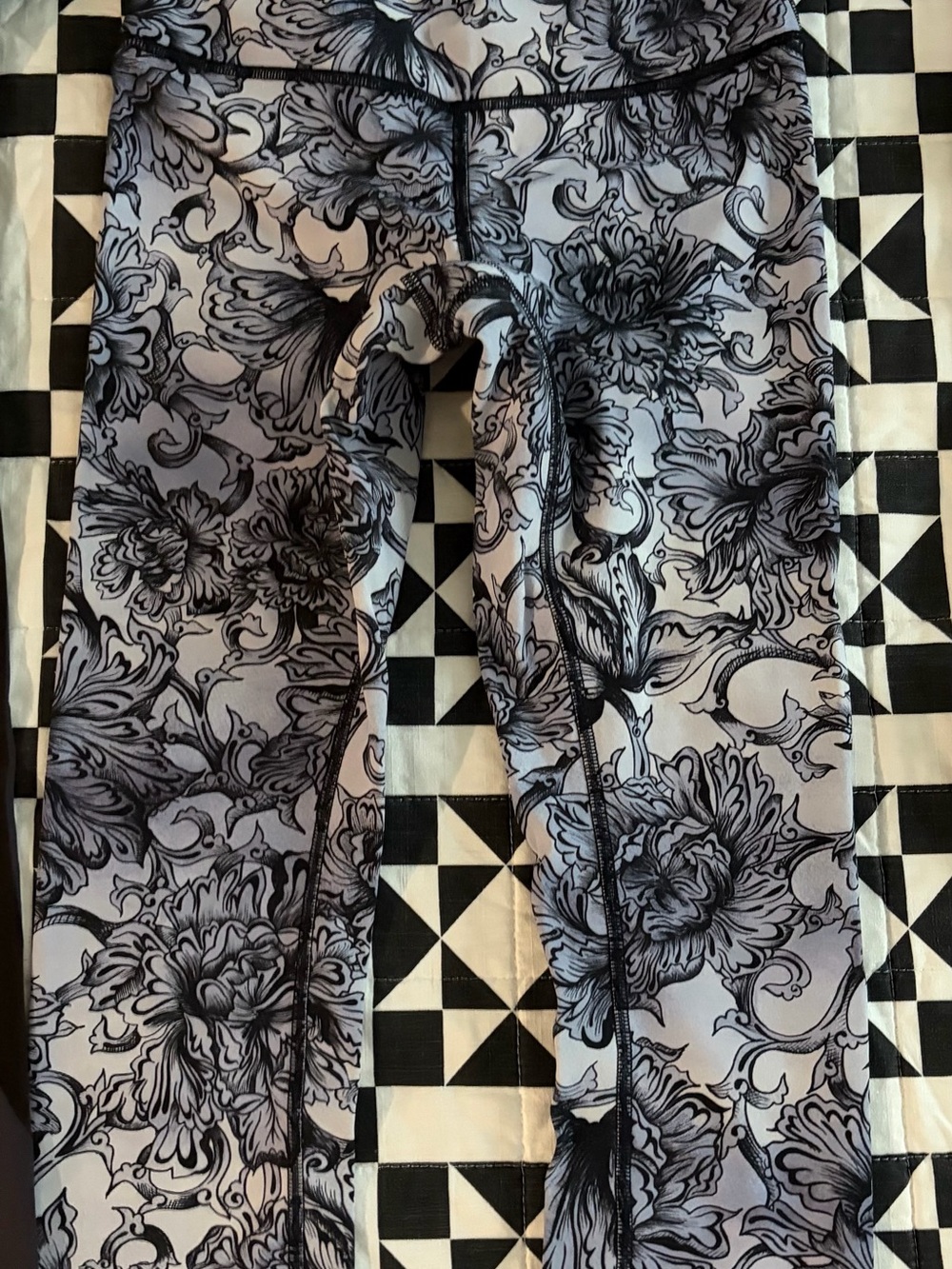 lululemon athletica Black and White Floral Leggings